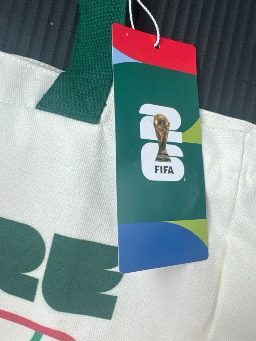 'FIFA World Cup We Are 26' Cream Canvas Tote with Green Straps